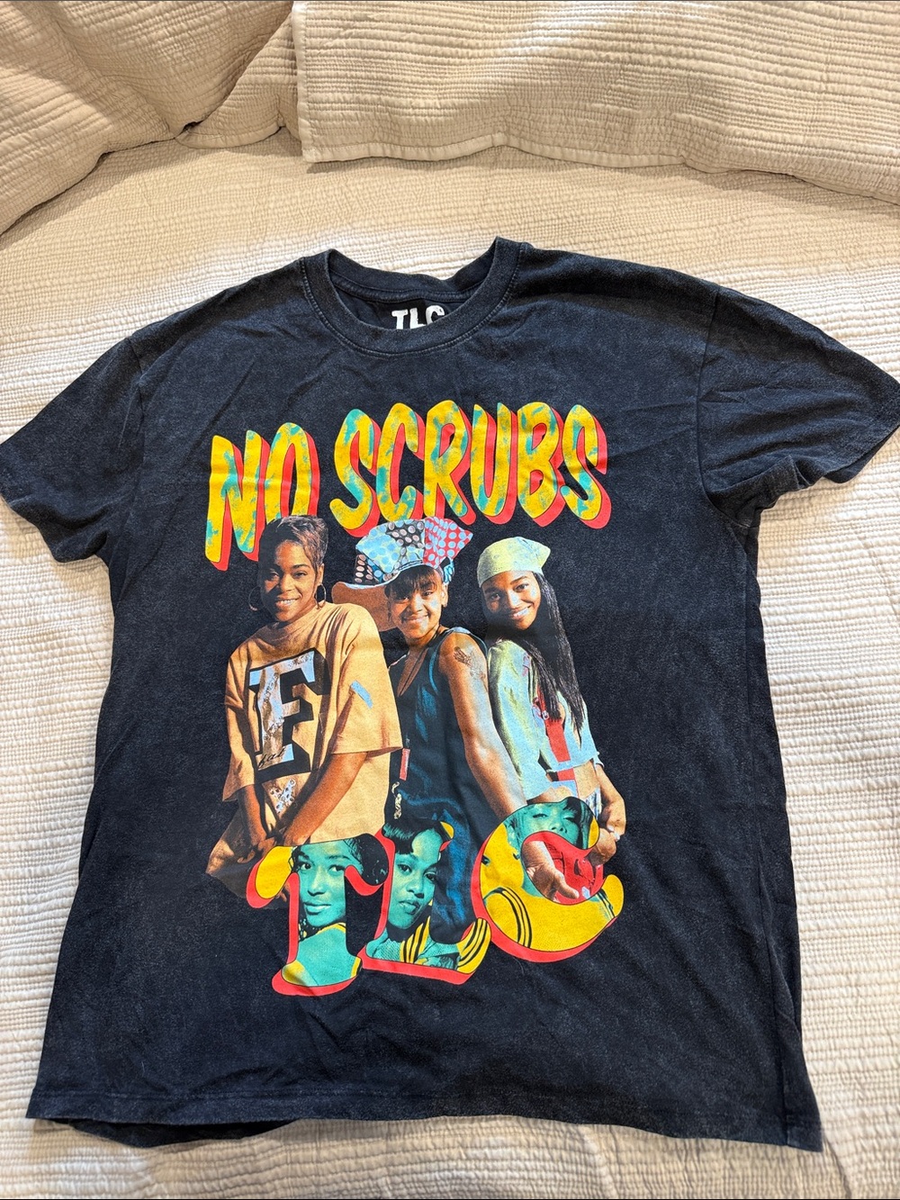 TLC Black 'No Scrubs' Colorful Graphic Band Tee, small